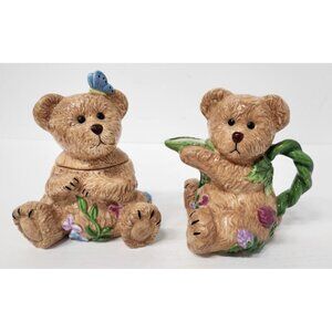 Vintage Boyds Bears Home Collection Ceramic Floral Teddy Bear Sugar and Creamer